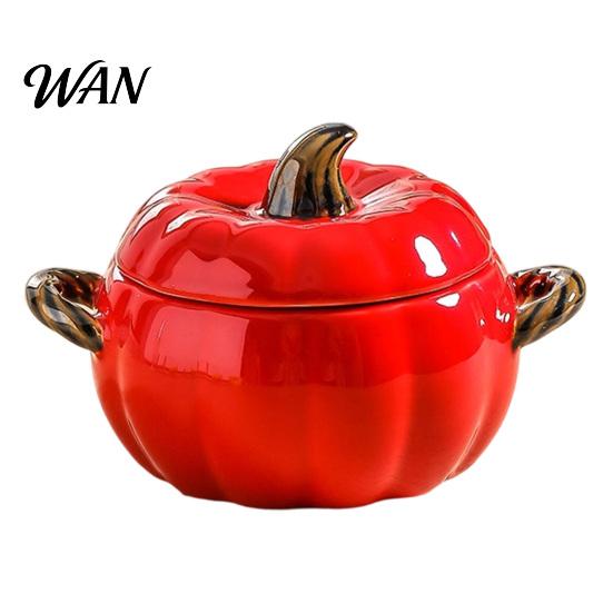 Handled Soup Bowl with Lid Pumpkin And Double Handle, Microwave Safe Decorative Practical Kitchen Gift for Home Ceramic Bowl, Heat Resistant Pot Stews