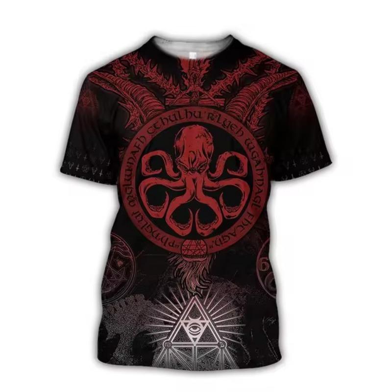 Мужская новая летняя футболка с коротким рукавом и 3d-принтом Hd с круглым вырезом и принтом «Океан», осьминог, индивидуальный ретро, ​​свободный топ больших размеров