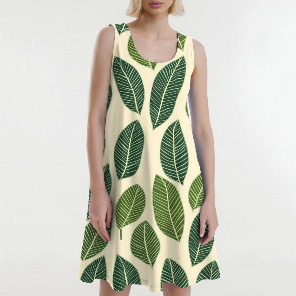 Женское повседневное модное платье с принтом и U-образным вырезом без рукавов