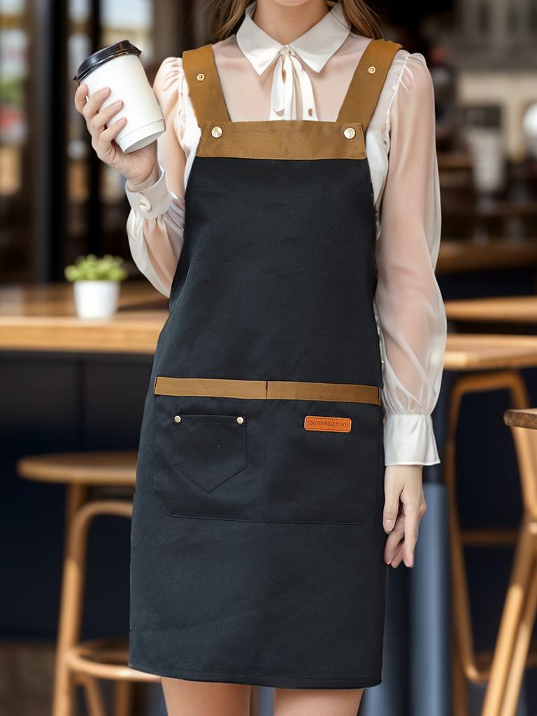 1 шт. Унисекс Регулируемый фартук с карманами, Полиэстер 100% Не тянущийся, Обычная посадка, Без рукавов, Н-образный подол, Тканый для приготовления пищи, выпечки, работников ресторана