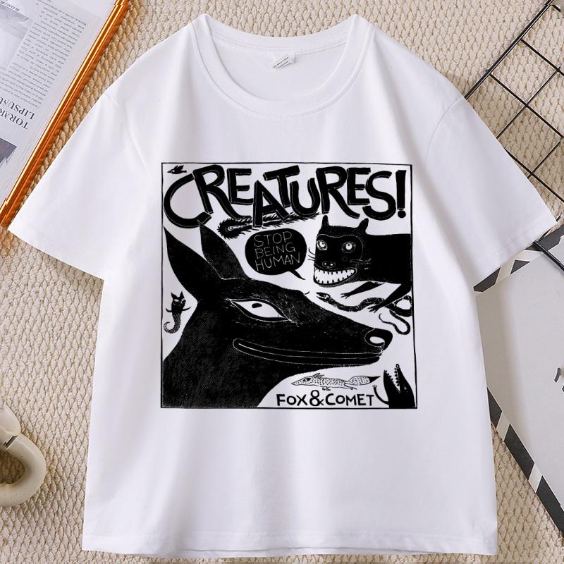 Fox Pattern Pure Cotton Printed Unisexs And Unisexs Fashionable Loose Short Sleeved Summer New Personalized Casual Tshirt