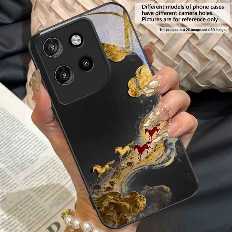 Золотой скакун в галопе Для Motorola Moto Edge 20 Lite 30 Pro 40 Neo 50 Ultra X30 Pro G14 G22 G24 G75 G84 G85 Стеклянный чехол для телефона