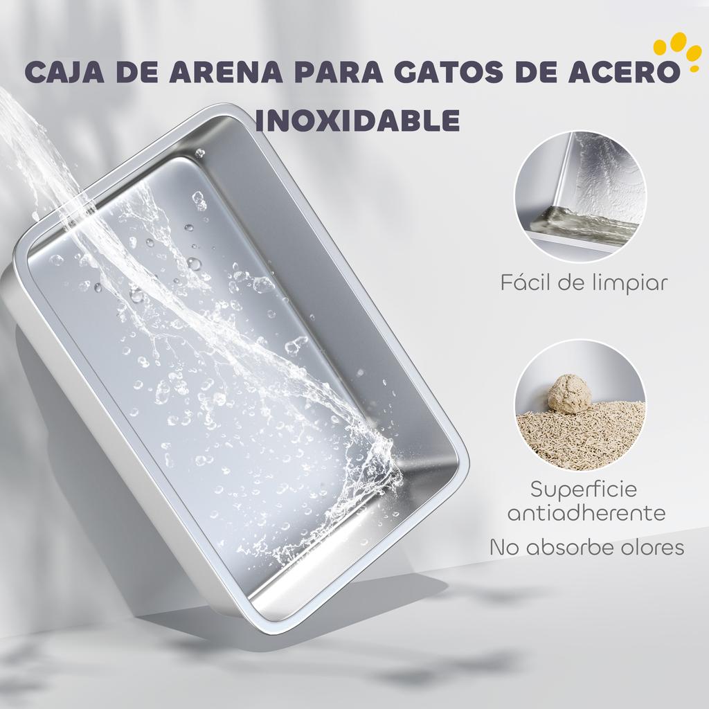 Stainless Steel Cat Litter Box XL With High Edge Easy To Clean Leak Proof 60x40x29.5 Cm Gray
