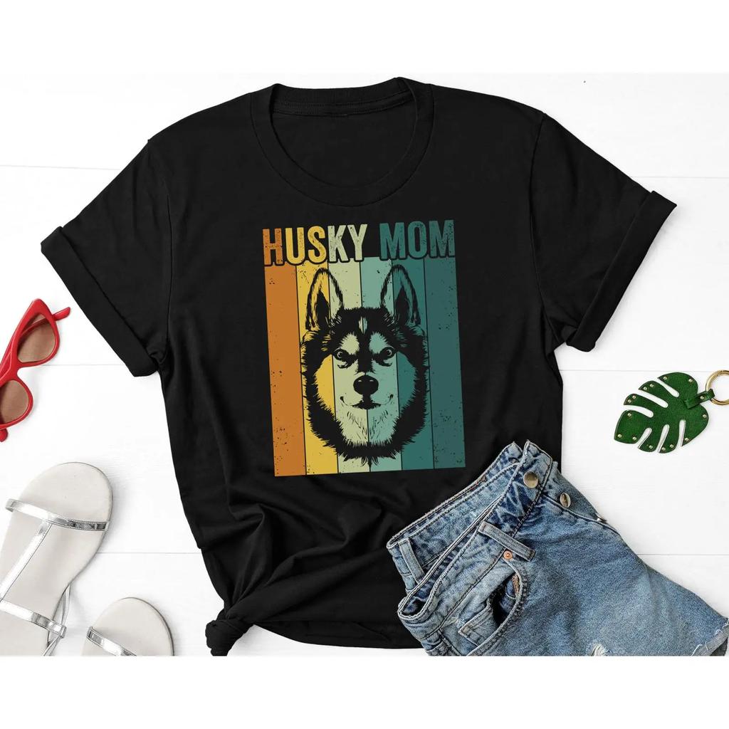 Vintage Retro Husky Mom T Shirt Siberian Dog Lover For Owner Mama Casual vintage Washed Versatile Top For Everyday Wear homme