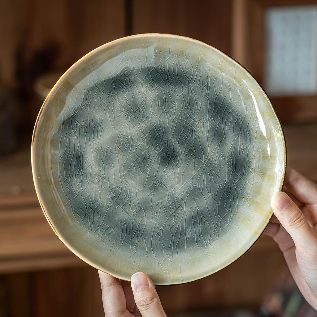 Ceramic Plates High-Grade Ice Crack Glaze Tableware Niche Western Food Plates Household Dishes Plates Commercial Catering Round Plates
