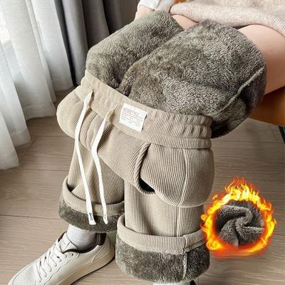 Утепленные вельветовые флисовые брюки женские зимние расклешенные брюки мягкие бархатные брюки прямого кроя из хлопка