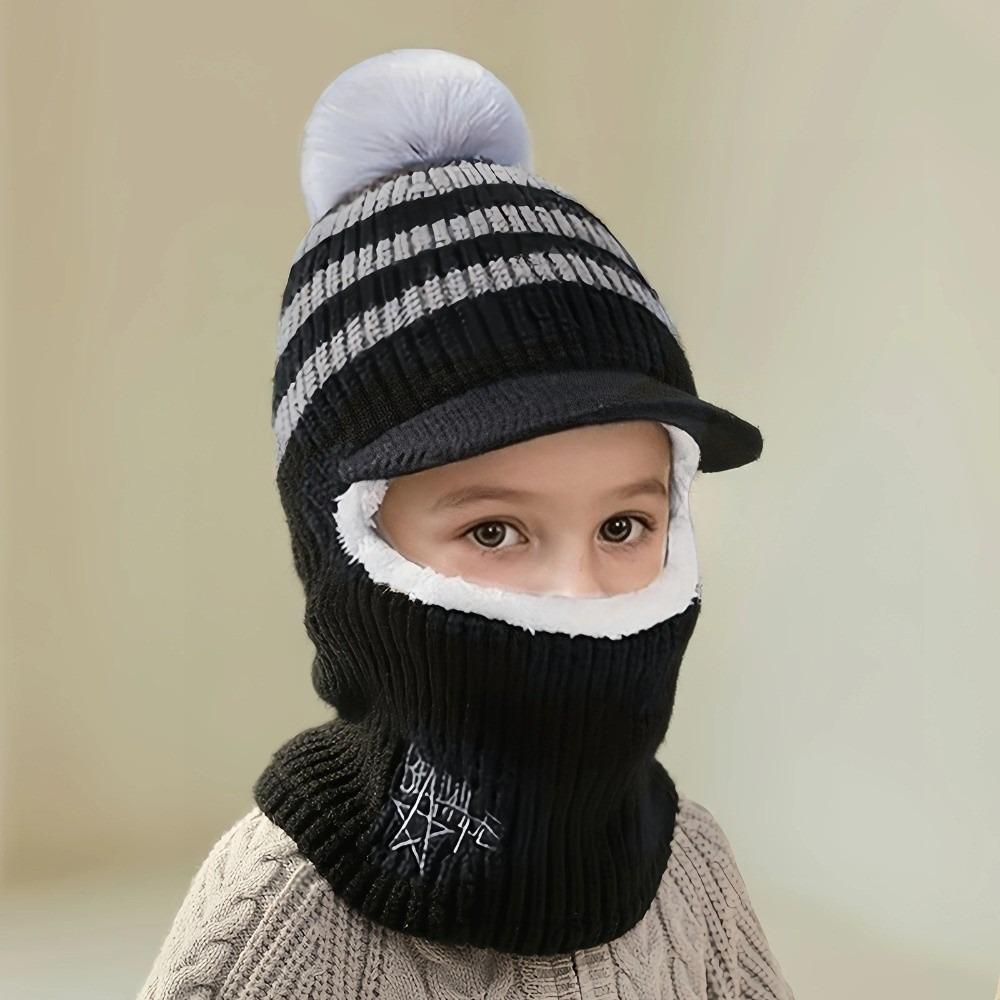 Plush Kids Ear Protection Balaclava Thermal Warm Neck Warmer Hat 2 In 1 Thick Knit Beanie Outdoor