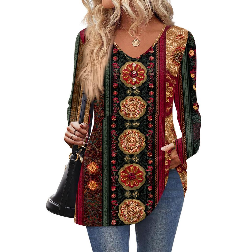 Women's Fashion Casual Long Sleeve Solid Color Shirt Women's V-Neck Tops