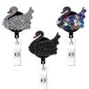 Swan Rhinestone Badge Holder Reliable Swivel Alligator Clip Retractable Badge Reel Convenient Id Holder Reel For  Office