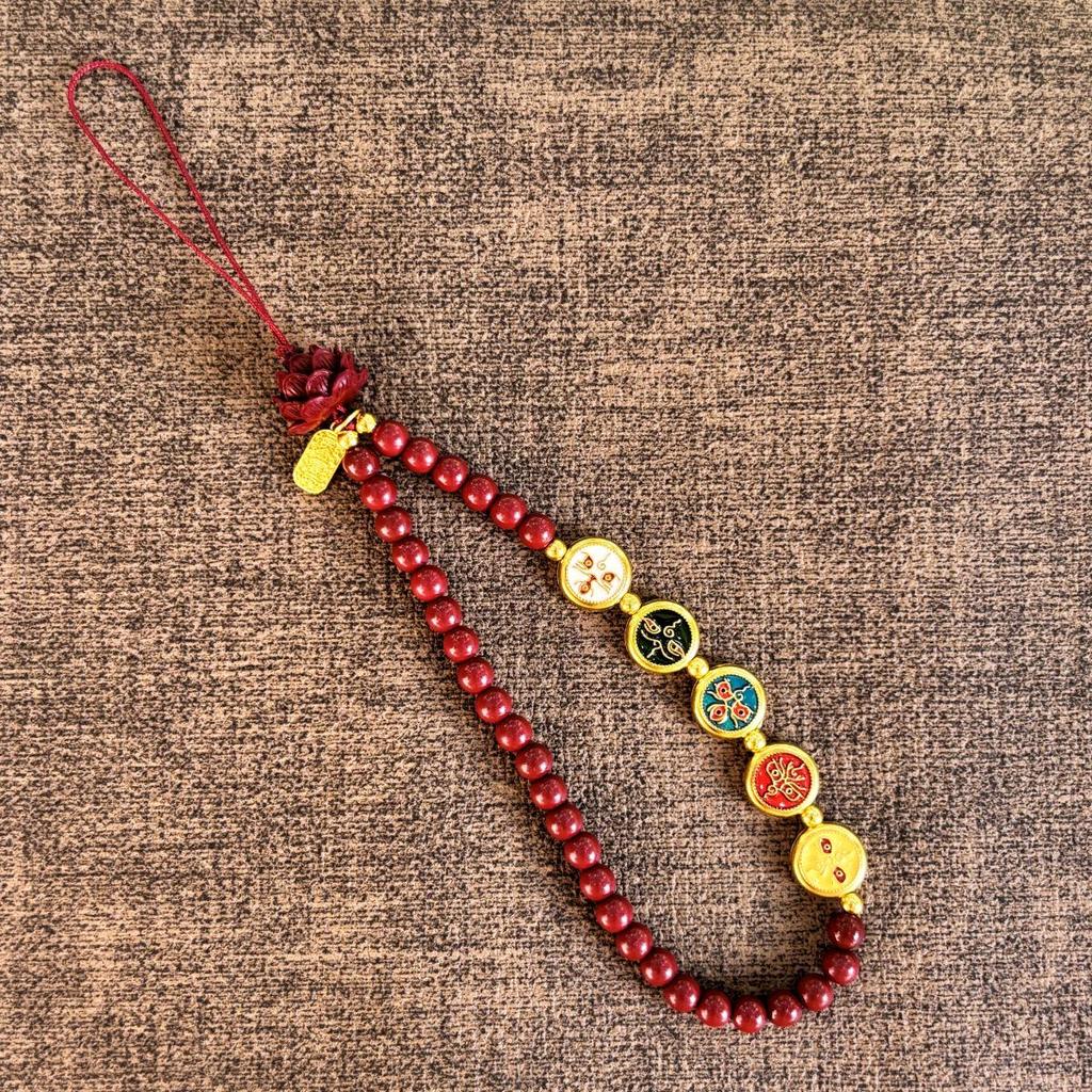 Киноварь Пять Богов Привлекающих Богатство Цепочка для Телефона: Красный киноварный кулон-подвеска на шнурке для мужчин и женщин