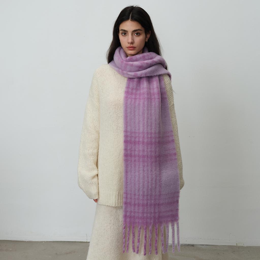 Homemade Circle Yarn Retro Blue-red Plaid Scarf Women's Winter Atmosphere Shawl Scarf