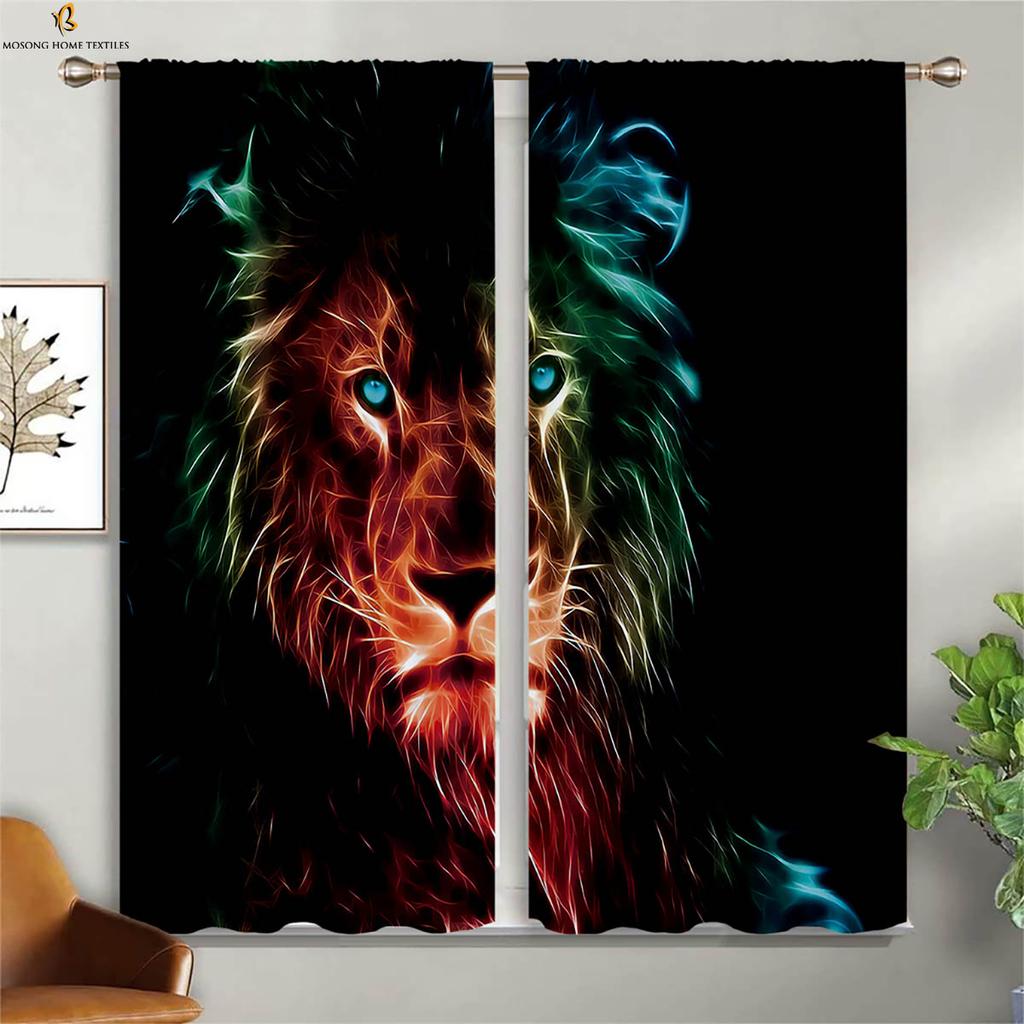 Шторы с принтом тигра и гепарда 3D, высококачественные черные шелковые затемняющие шторы, подходящие для спальни, кабинета, гостиной, штор 2 шт.
