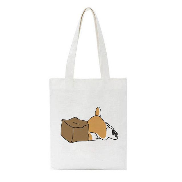 Женская сумка, модная холщовая сумка Kawaii Corgi с буквенным принтом, повседневная большая вместительная женская сумка Harajuku, новая забавная винтажная сумка-шопер с героями мультфильмов, сумки на плечо