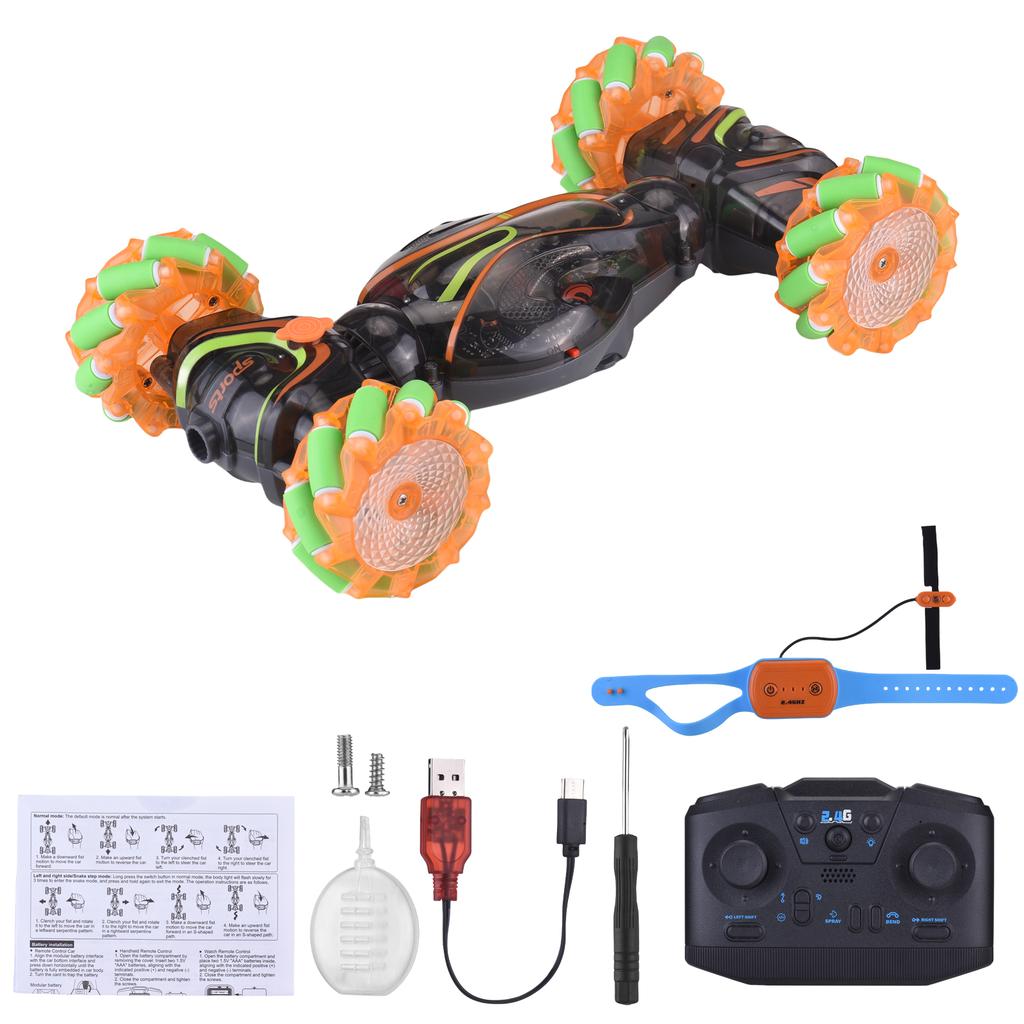 Машина на радиоуправлении, 2,4 ГГц 4WD Трюковая машина с управлением жестами и функцией распыления, подсветкой и музыкой, вращение на 360°