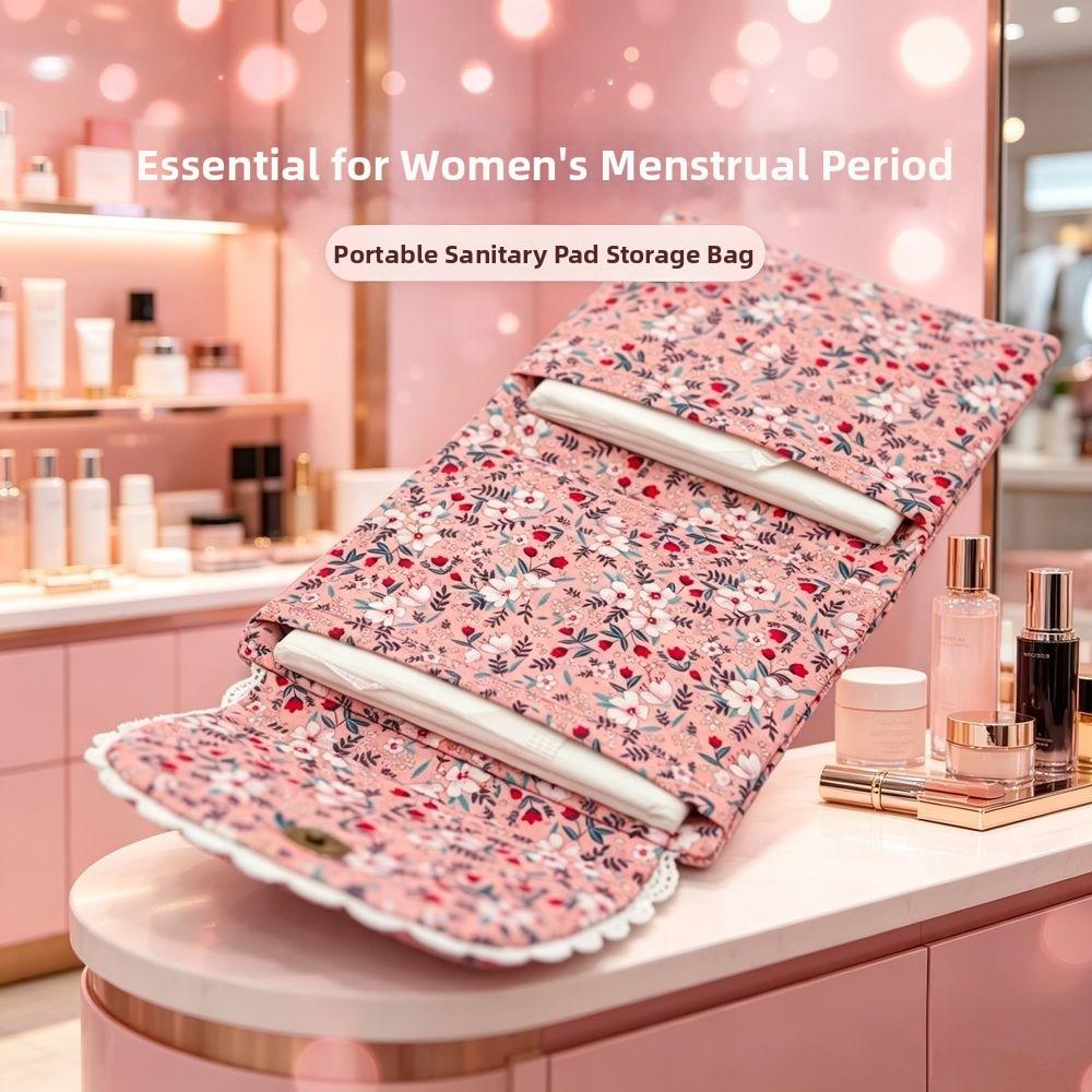Three-fold Cosmetic Bag Floral Data Cables Organizer Portable Coin Purse for Students Girls