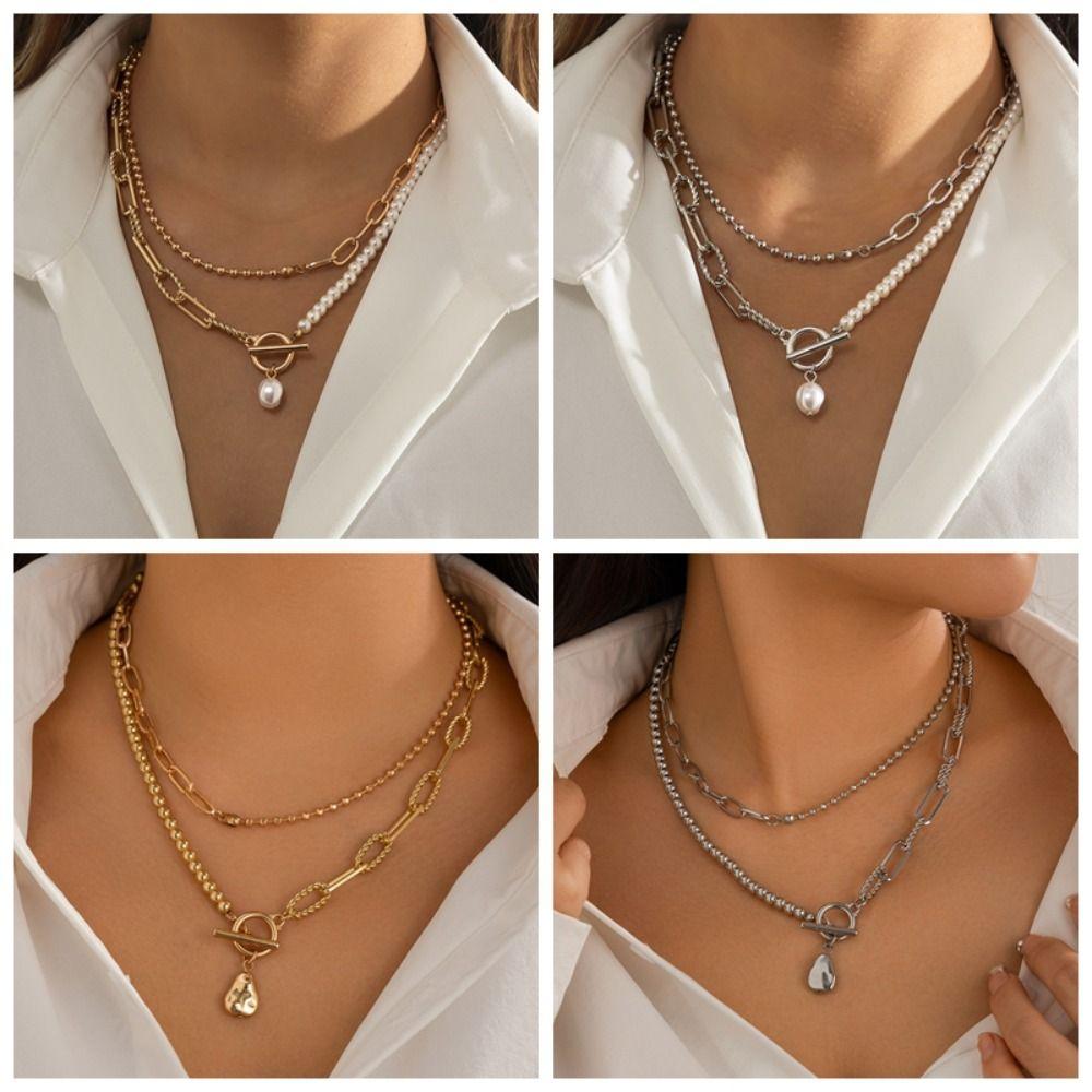 Retro Long Ball Chain Alloy Necklace Fashion Stacked Necklace Decoration Women