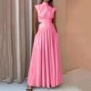 Women's Summer Sleeveless Long Dress Mock Neck Waist Hollow-Out Maxi Dress A Line