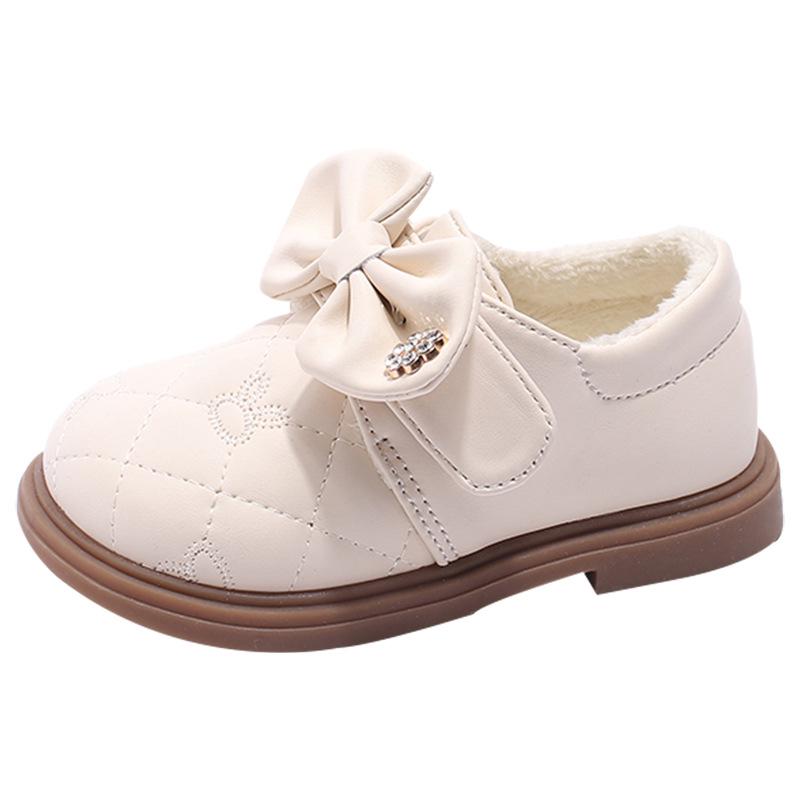 Туфли-принцессы из бархата с бантом для девочек – Кожаная подошва с мягкой подошвой для осени и зимы