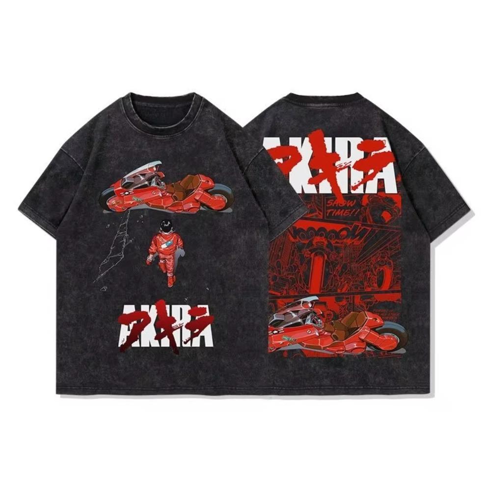 Akira Anime Men's Short Sleeve T-shirt Graphic Tee Streetwear Vintage Washed Cotton Summer Casual Top Casual Unisex Top