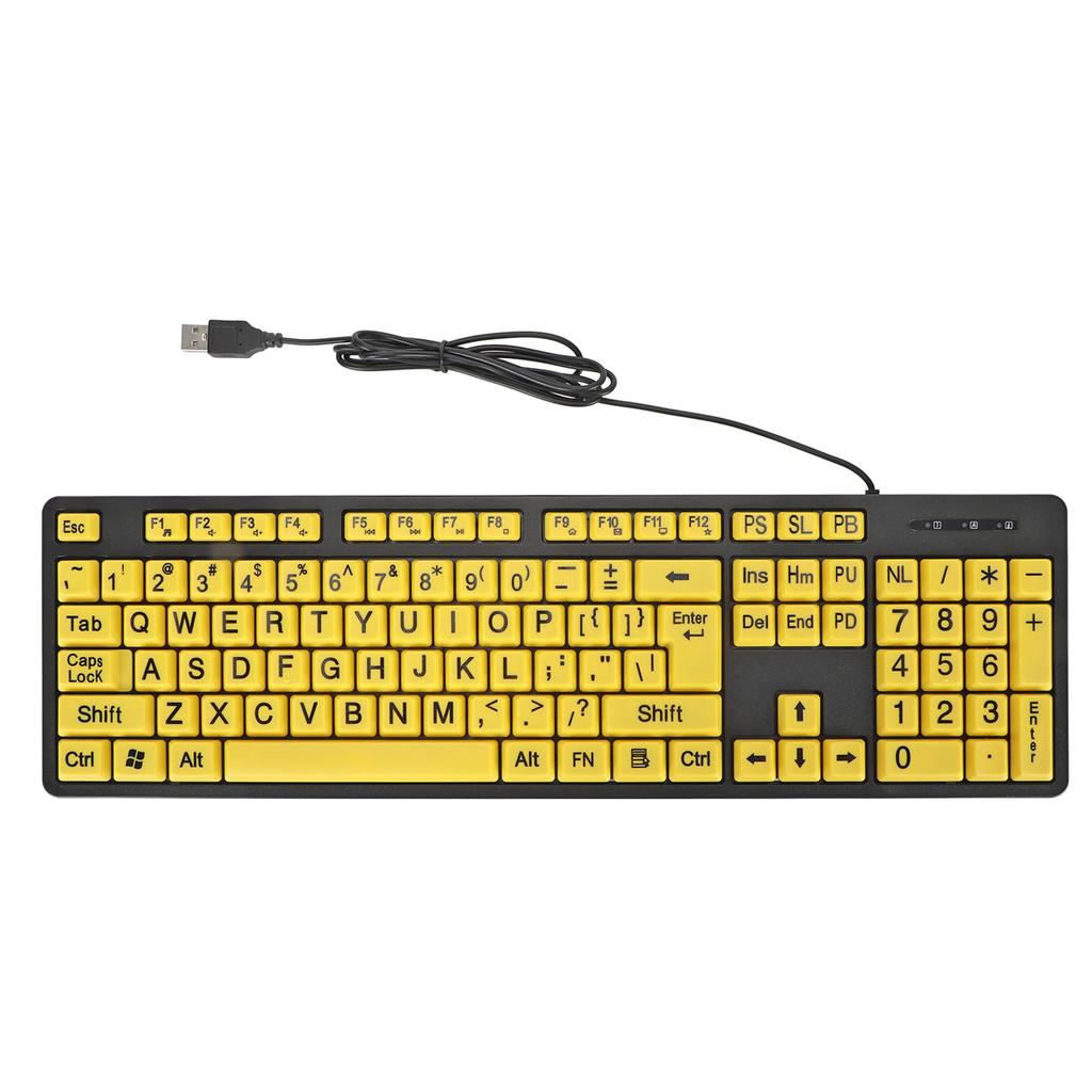 104 Keys Large Print Computer Keyboard USB Wired Keyboard for Students Elderly Visually Impaired Individuals