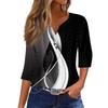 Women's Fashion V-Neck Button Seven Sleeve T-Shirt Casual Geometric Splicing Printed Top