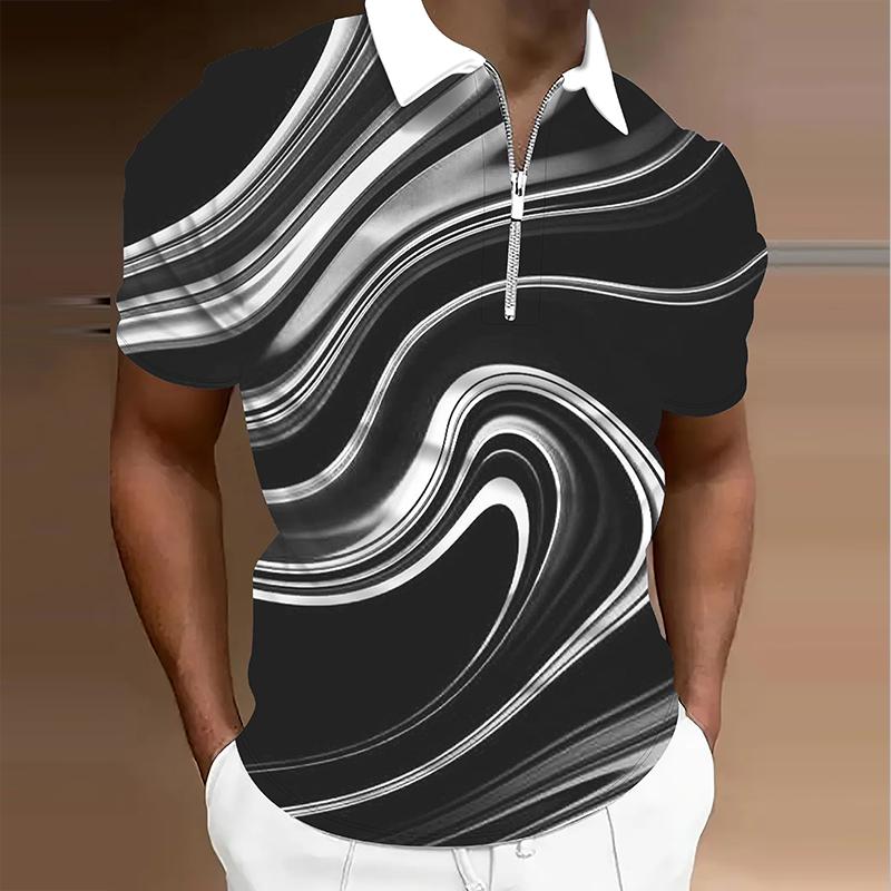 Men's Shirt Polo Casual Zip Short Sleeve Fashion Casual Zipper Summer Spring Regular Fit 3D Multicolored Print Shirt