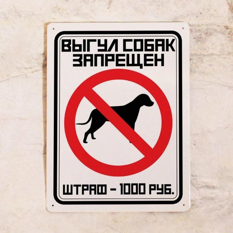 Выгул собак запрещен Жестяная табличка 20x30см, Правило для питомцев Наружная предупреждающая табличка