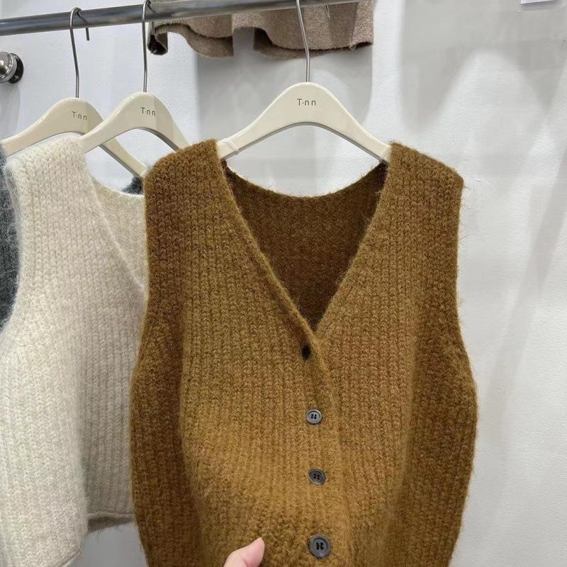 Женский трикотажный кардиган-жилет без рукавов с V-образным вырезом - Универсальный осенне-зимний многослойный свитер