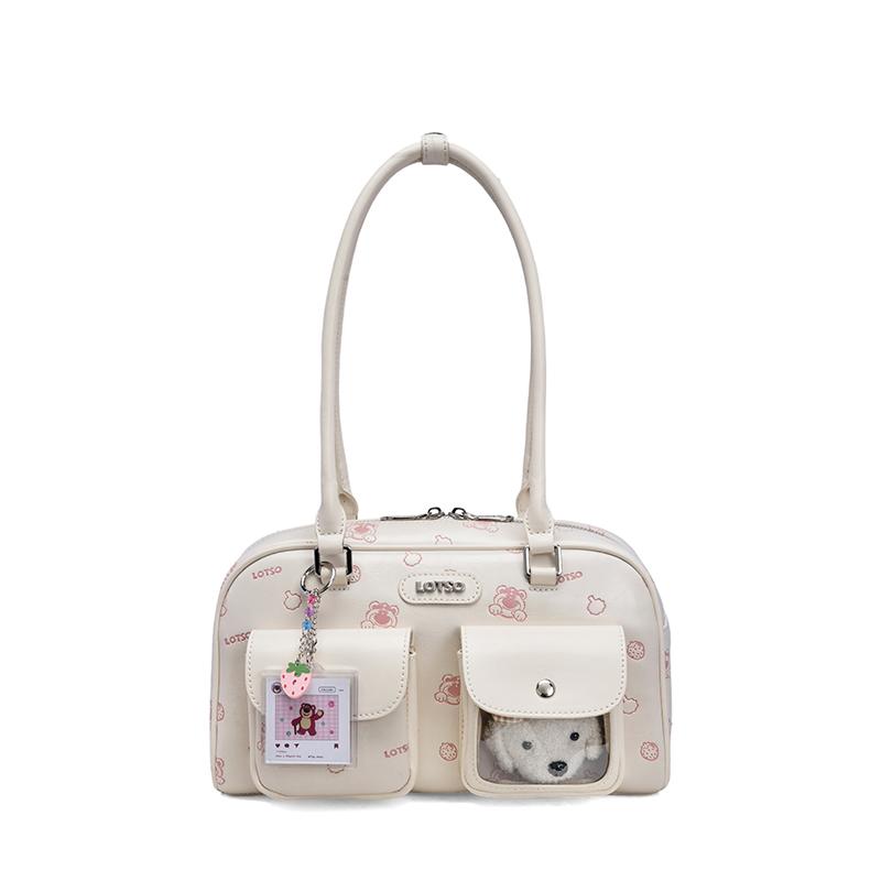 Disney Strawberry Bear Series Sweet Cartoon Embossed Versatile Simple Daily Student Cute High-Value Shopping Dating Shoulder Bag Tote Bag BMK-73351
