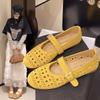 Hollow Hole Shoes Women's New Summer Shallow Mouth Comfortable Retro Word Belt Mary Jane Shoes Flat Single Shoes Women