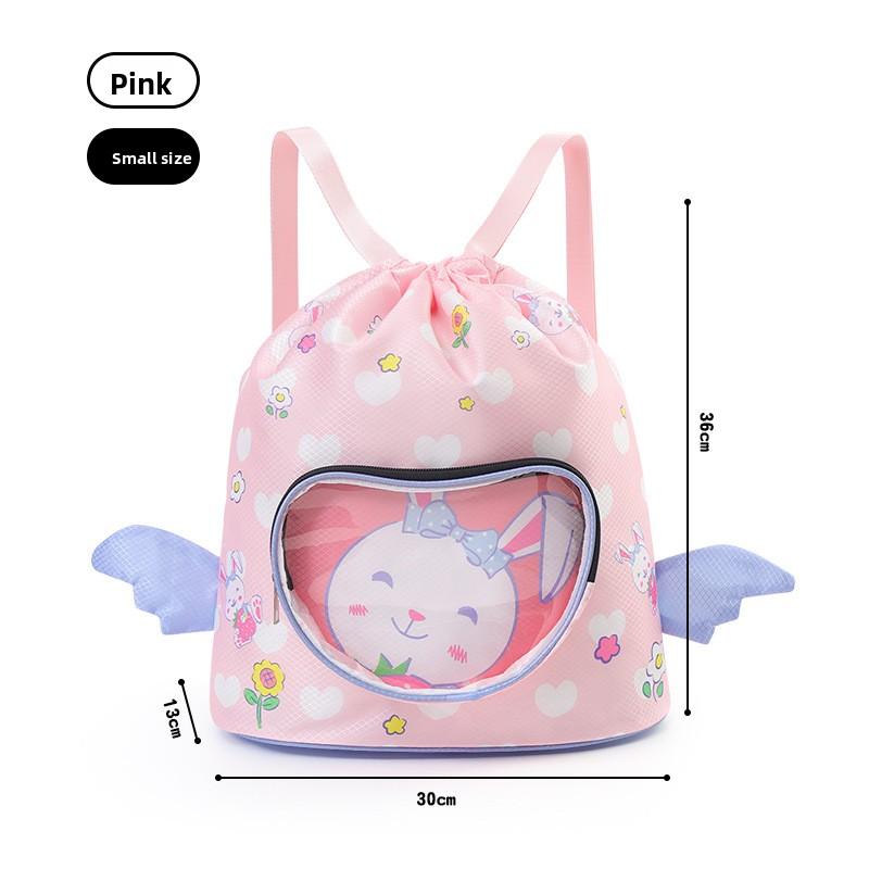 Cartoon Kids Oxford Cloth Swim Backpack, Waterproof Large Capacity Drawstring Storage Bag for Swimming Training Beach Outdoor Activities