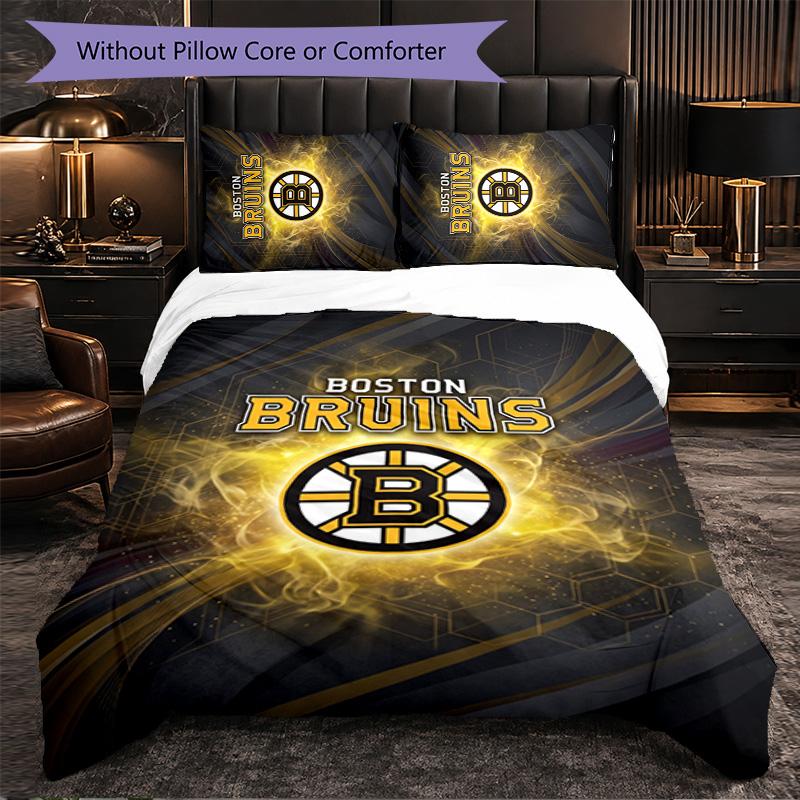Boston Bruins Pattern Microfiber 3Pcs Bedding Set Decor Duvet Cover Set For Bedroom Home Use