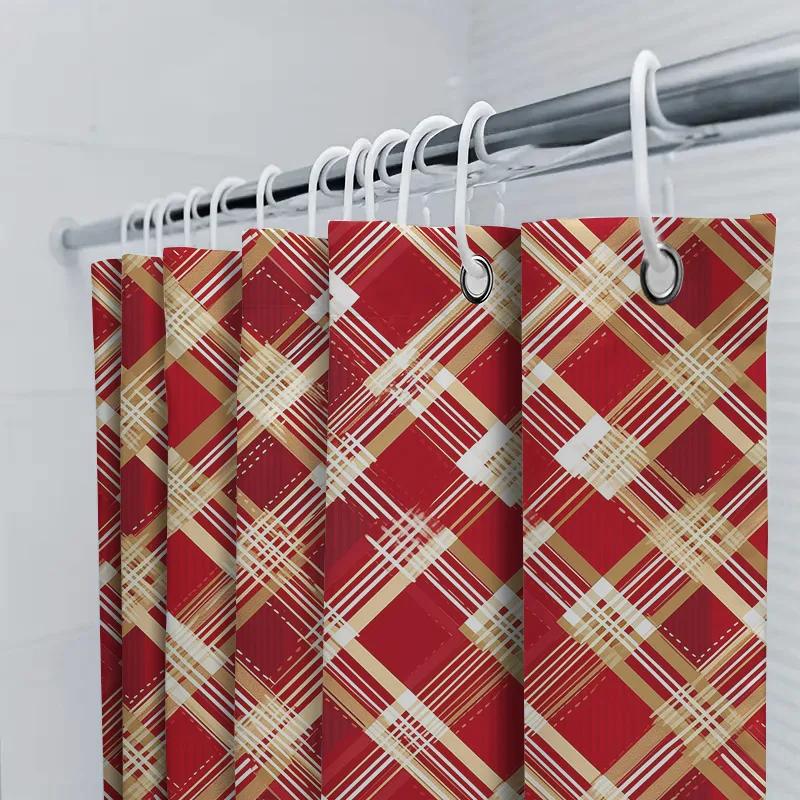 GAEGold Red Striped Bathroom Shower Curtain for Home Decor