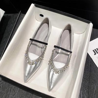 2025 Новые летние туфли с острым носком, подходящие ко всему, больших размеров, женские повседневные кроссовки, элегантные балетки, хрустальные, больших размеров, лодочки, для платья