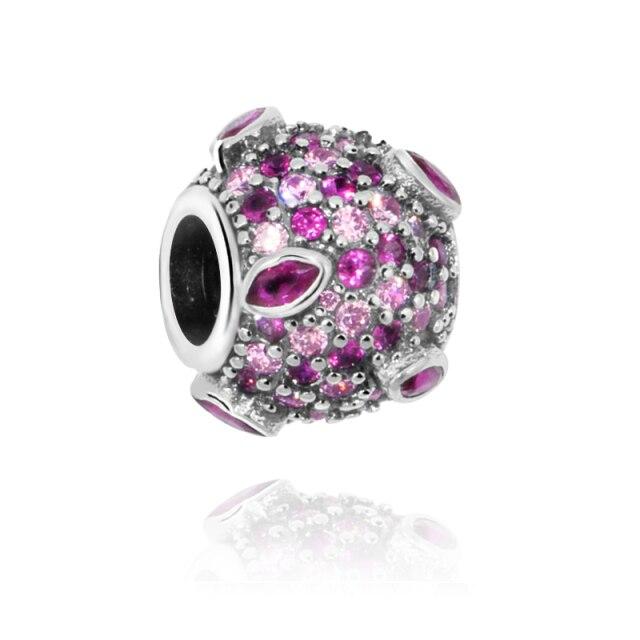 925 Sterling Silver Colorful Beads Transparent Shiny Row Clip Charm Fit Women Bracelet DIY Jewelry