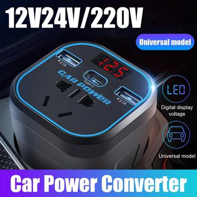 Автомобильный инвертор 12 В/24 В в 220 В преобразователь Type-C Многофункциональное зарядное гнездо 3.1A Быстрое зарядное устройство Автомобильный преобразователь мощности