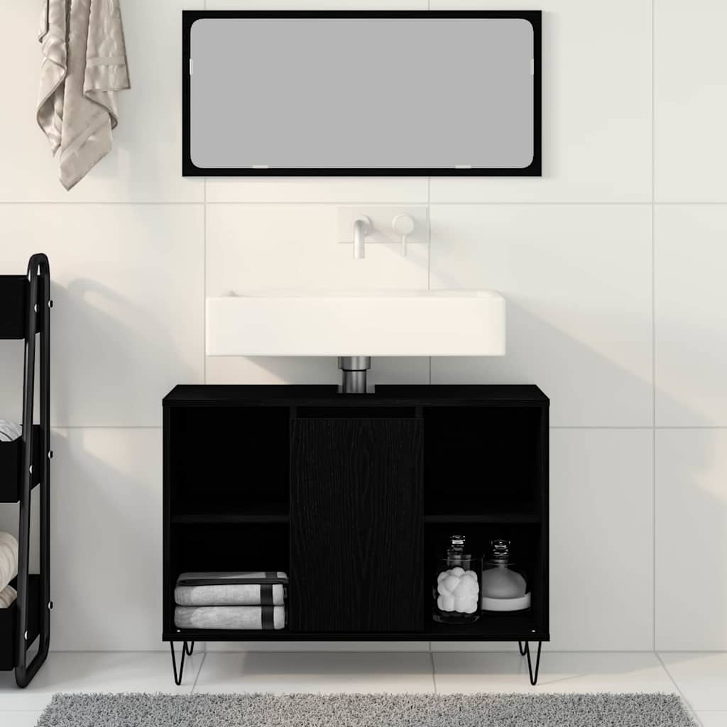 Bathroom Cabinet with Door Black 80 x 33 x 60 cm Engineered Wood