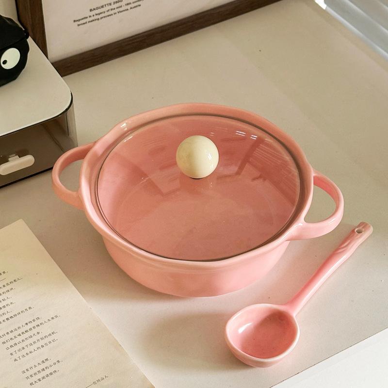 Милая керамическая двухсторонняя миска для лапши быстрого приготовления высокой ценности с крышкой, студенческая общежитие, миска для лапши быстрого приготовления, личная специальная миска для улиточной лапши