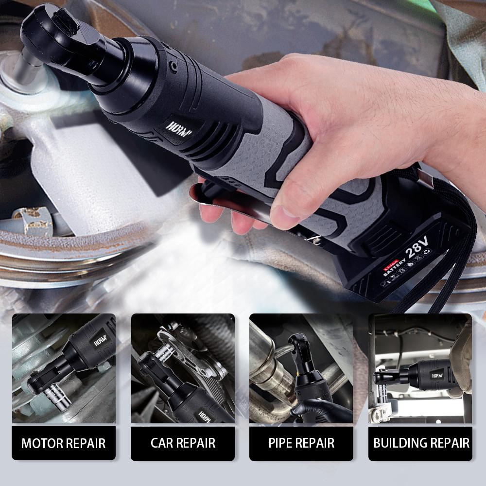 Cordless Electric Impact Wrench Screwdriver 3/8 Right Angle Electric Ratchet Wrench Portable Power Tool Set