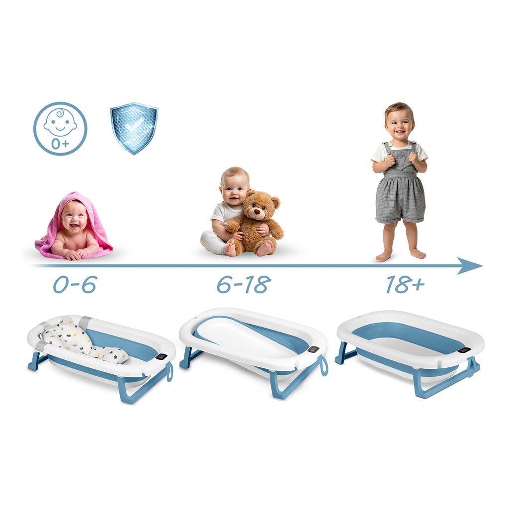 Foldable Bathtub for Children, Babies with Frame, Thermometer and Insert Ricokids Rk-287 White and Blue