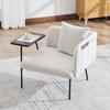 Modern single armchair with comfortable fabric backrest and two storage compartments, complemented by a practical side table.