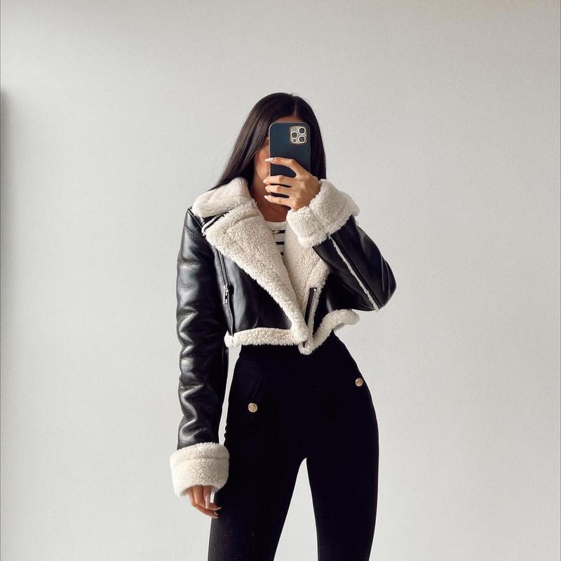 Осенне-зимняя женская модная меховая короткая уличная байкерская куртка со специями