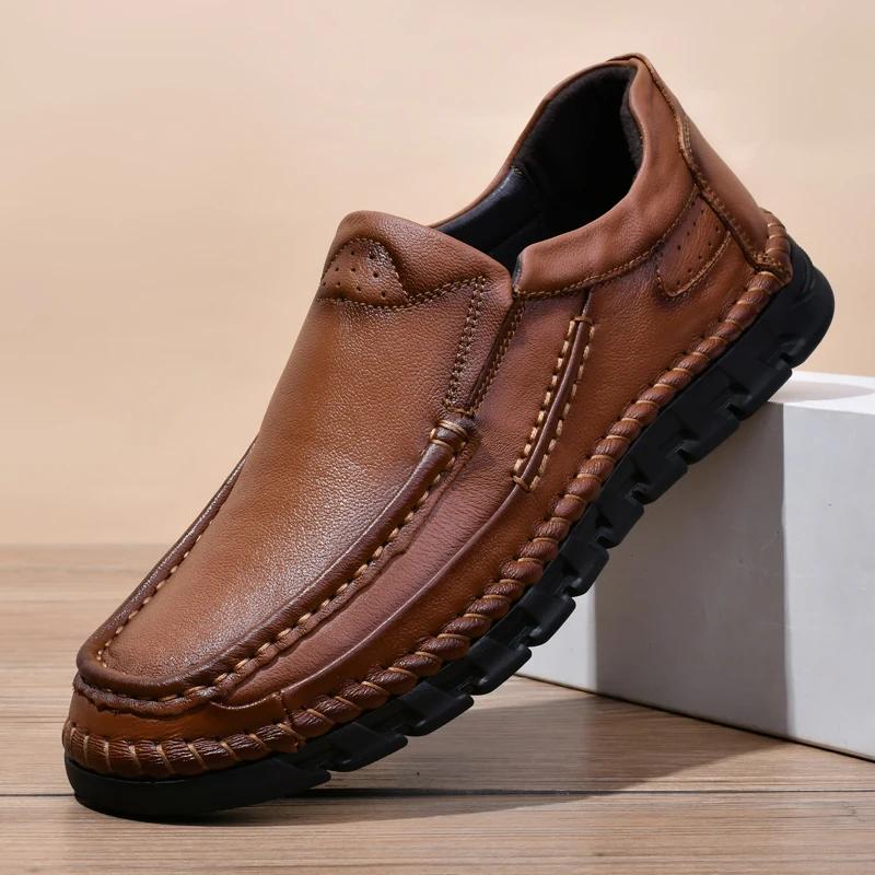 Модная мужская повседневная обувь из натуральной кожи, мужская винтажная обувь для хайкинга, мягкие дышащие лоферы для ходьбы, мужские классические кроссовки на шнуровке