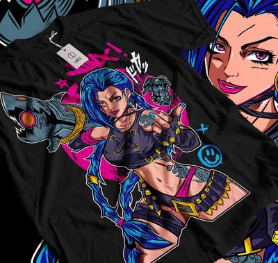 Футболка Jinx Arcane Японский Аниме Мультфильм Jinx Черная Футболка 043