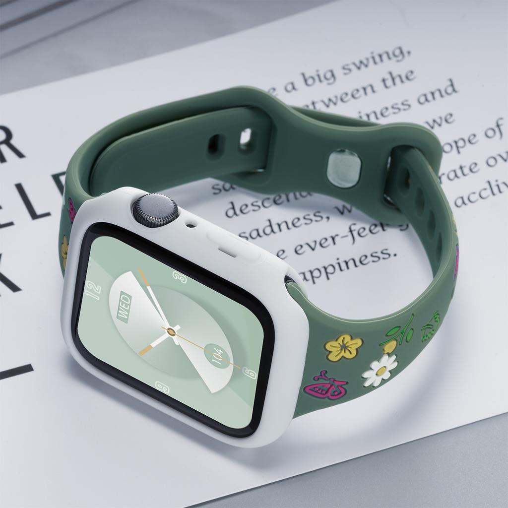Милый цветной силиконовый ремешок с цветами для Apple Watch 42 мм 46 мм 44 40 мм 49 45 38 41 мм, тонкий ремешок для iwatch 10 9 8 SE 7 6 5 для девушки