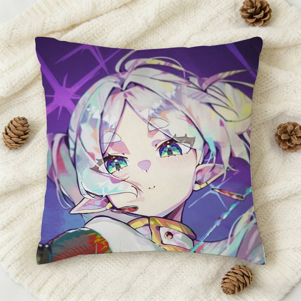 New F-Frieren Anime Double-Sided Printed Square Decorative Cushion Cover For Sofa Living Room Home Decor
