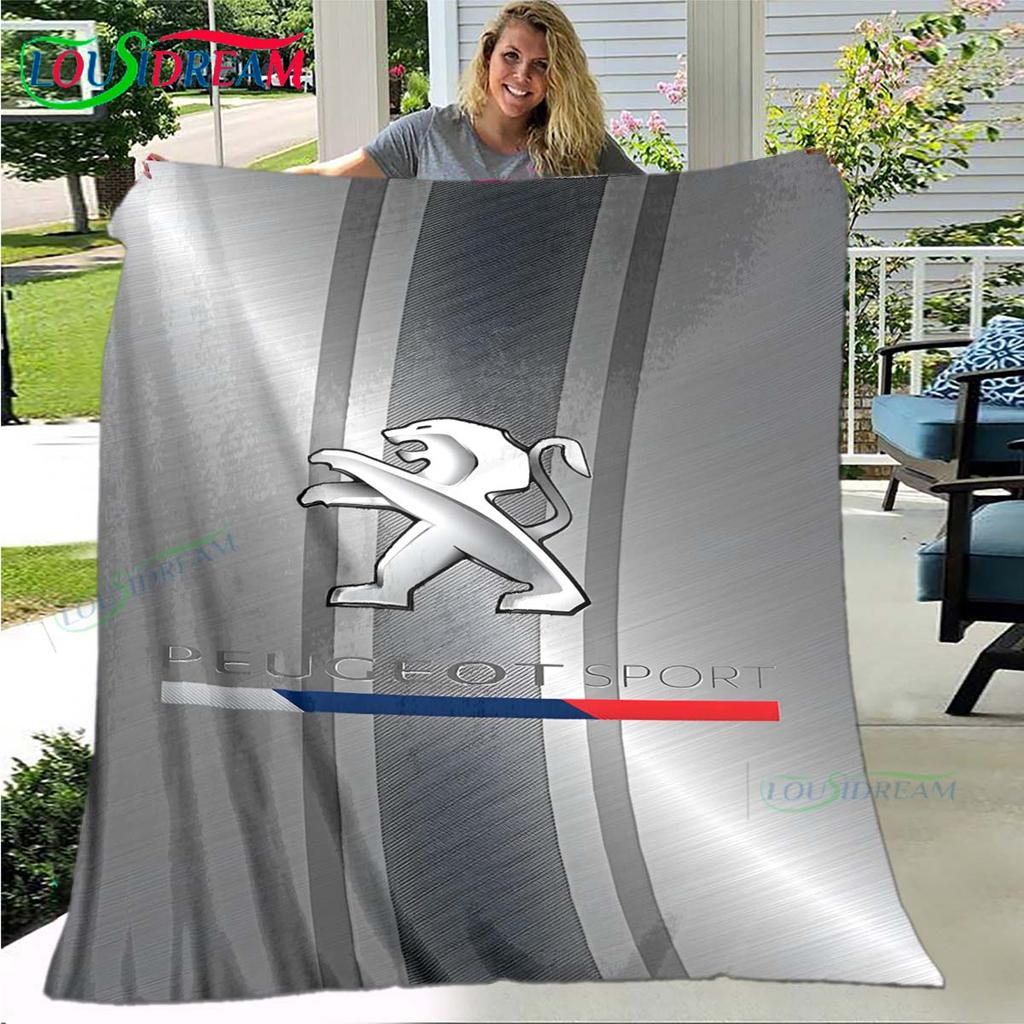 Fashion Car P-Peugeot Logo Blanket Flannel Throw Blanket For Home Bedroom Bed Sofa Picnic Office Hiking Leisure Nap Gift