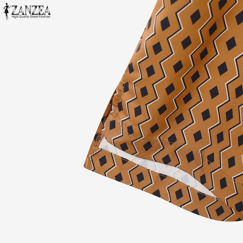 ZANZEA Женское повседневное платье с круглым вырезом и коротким рукавом в стиле ретро с принтом