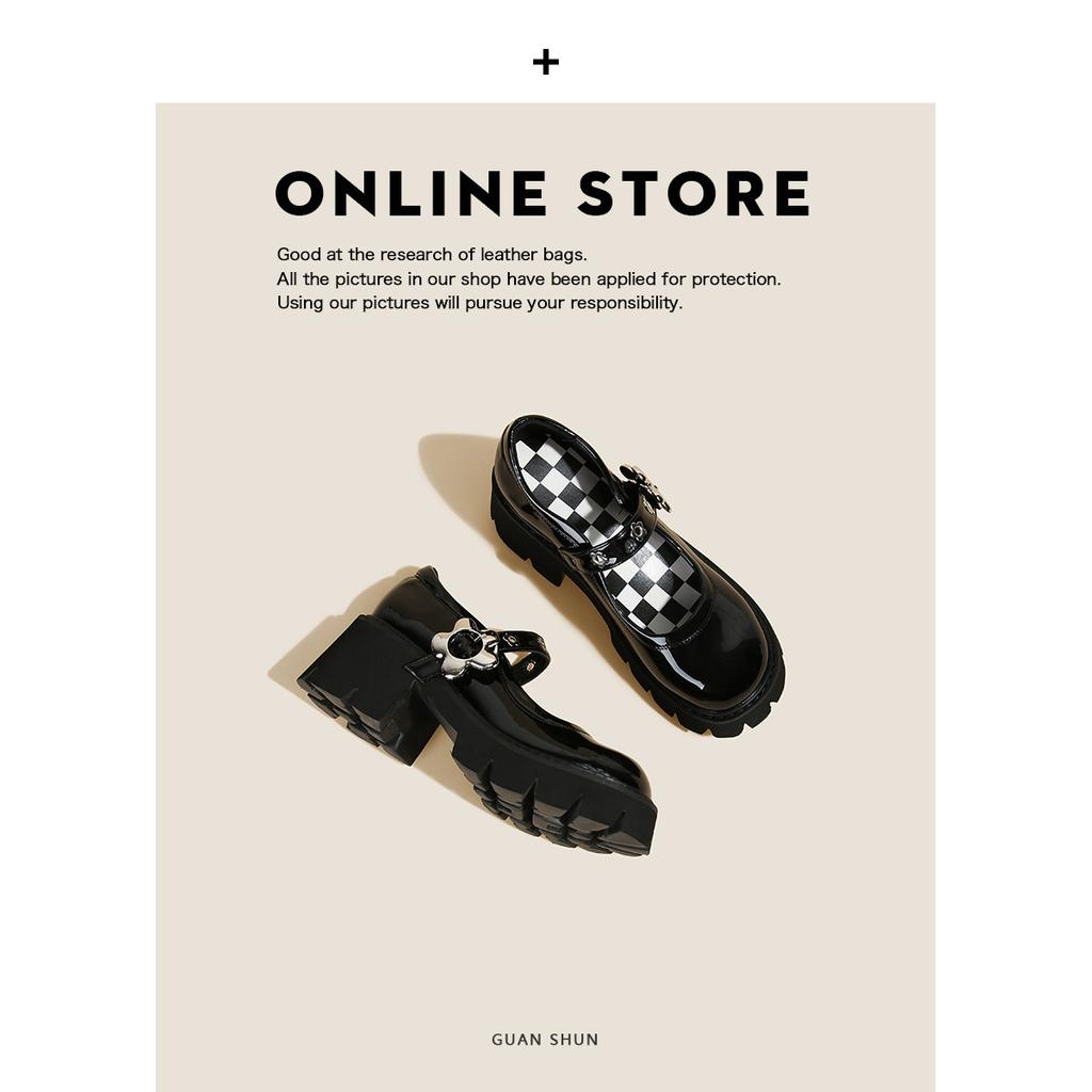 Platform Mary Jane Single Shoes Women'S Spring British College Style High Heel Large Size Versatile Retro Small Leather Shoes