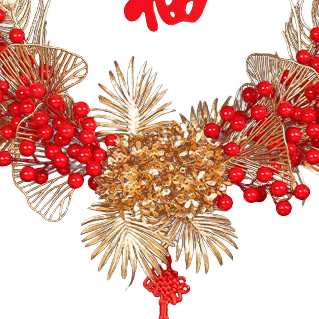 Spring Festival Decor Red Berries Flower Wreath Chinese New Year Decorations 40cm